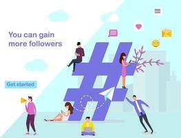 Group of people on social media with hashtag, people add more follower with hashtag, social media marketing, can use for, landing page, template, ui, web, background, poster, banner, flyer vector