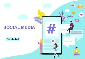 Group of people on social media with hashtag, people add more follower with hashtag, social media marketing, can use for, landing page, template, ui, web, background, poster, banner, flyer vector