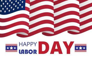 Labor Day poster or header for web, UI, landing page vector. United States national holiday for workers in September. USA flag is waving. vector
