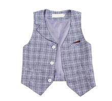 Boys gray checkered vest with a purple scarf in a breast pocket isolated on white background photo