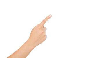 korean,asian finger point isolated white background. woman hand photo
