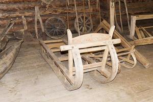 Wooden sledge in a country house. photo
