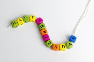 Toy blocks spelling out HAPPY BIRTHDAY
