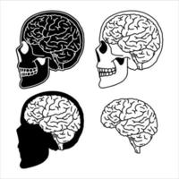 diseño de vector de cerebro humano en blanco y negro desde el lado