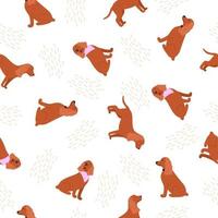 Seamless pattern with canine American or English Cocker Spaniel dog breed. Cloth design with cartoon dog. Vector illustration of a pet flat