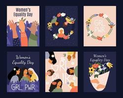 Women Equality Day. Fight for equality, freedom, independence. Vector illustrations of posters and templates with women of different nationalities and cultures. National Women Day.