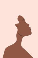postal o cartel con una hermosa mujer de piel oscura con cabello rosado. papel tapiz o fondo moderno para un protector de pantalla. ilustración vectorial. vector