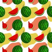 Vector watermelon background with black seeds. Seamless watermelons pattern. Vector background with watermelon slices. Vector seamless pattern of fruit watermelon