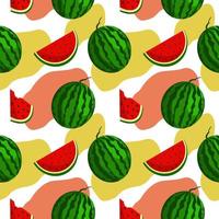 Vector watermelon background with black seeds. Seamless watermelons pattern. Vector background with watermelon slices. Vector seamless pattern of fruit watermelon