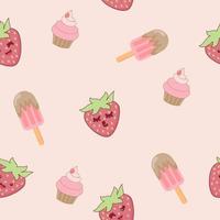 Cute strawberry cartoon seamless pattern vector  Background design for kids, decorating, wallpaper, wrapping paper, fabric, backdrop