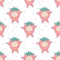 Cute strawberry cartoon seamless pattern vector  Background design for kids, decorating, wallpaper, wrapping paper, fabric, backdrop