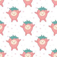 Cute strawberry cartoon seamless pattern vector  Background design for kids, decorating, wallpaper, wrapping paper, fabric, backdrop