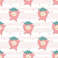 Cute strawberry cartoon seamless pattern vector  Background design for kids, decorating, wallpaper, wrapping paper, fabric, backdrop