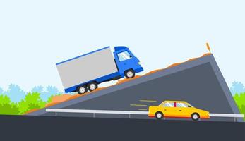 The truck had a faulty brake. Emergency lane for trucks whose brakes fail on the mountain. vector illustration