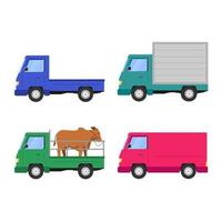 set of pickup truck side view. Cargo transportation. Delivery car vector