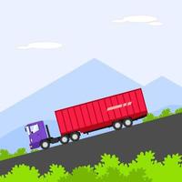 trailer truck going down hill. vector illustration