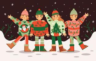 Kids Wearing Ugly Sweater Character Template Set vector