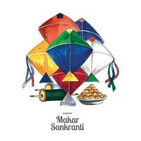 feliz makar sankranti tarjeta navideña diseño del festival de india vector
