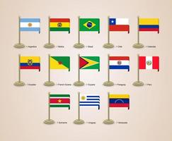 Ilustración gráfica de vector de las banderas de los países de América del Sur con postes