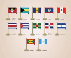 Ilustración gráfica de vector de las banderas de los países de América del Norte con postes