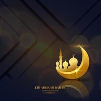 Eid adha mubarak greeting card black gold with crescent islamic design vector