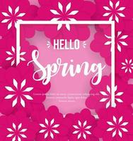 Hello Spring background with beautiful paper pink flowers vector