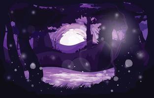 Purple Dark Forest Fantasy with Blooming Lake vector