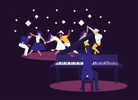 Musician man and dancers vector design