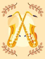 Saxophones instruments and leaves vector design