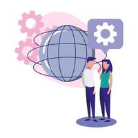 Isolated global sphere woman and man vector design