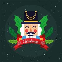 Merry christmas nutcracker with leaves vector design