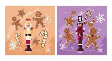 Merry christmas nutcrackers and cookies vector design