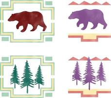 Imágenes de textura de acuarela de árboles de pino y oso vector