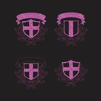 Set of pink glitter shield vector