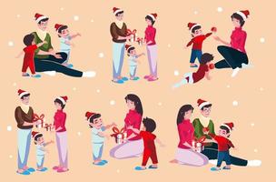 set of icons family in christmas evening vector