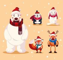 conjunto de animales con sombreros de navidad vector