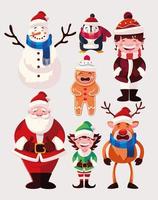 set of icons christmas with santa claus and animals vector