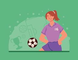 mujer, futbolista, con, pelota vector