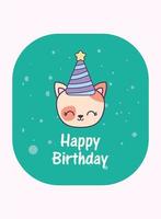 cat cartoon and happy birthday with hat vector design