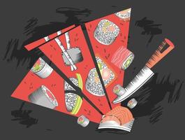 sushi and knife vector