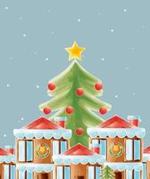árbol de navidad y casas