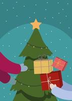 people putting gifts christmas tree vector