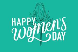 happy women's day hand lettering with flower illustration. retro vector isolated design