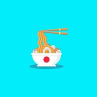 Ilustración de ramen de fideos con huevo, narutomaki, puerro y cebolla. Ilustración de diseño plano de ramen, vector de ramen, vector de alimentos de Japón, ilustración de ramen aislado