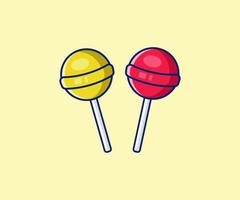 Ilustración de dos dulces con diferentes colores rojo y amarillo, vector de caramelo aislado