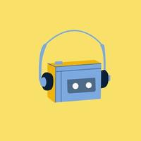 Old Fashioned audio player with headset, audio player illustration isolated with simple style vector