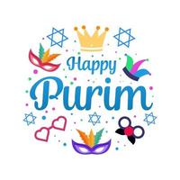 flat design happy purim day greeting. vector design illustration