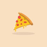 Ilustración de pizza voladora con salchicha y queso fundido. Ilustración de diseño plano de pizza, vector de pizza