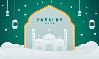 Ramadan Kareem banner illustration with paper style vector