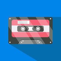 Ilustración de cassette con diseño de estilo plano, vector de cassette aislado